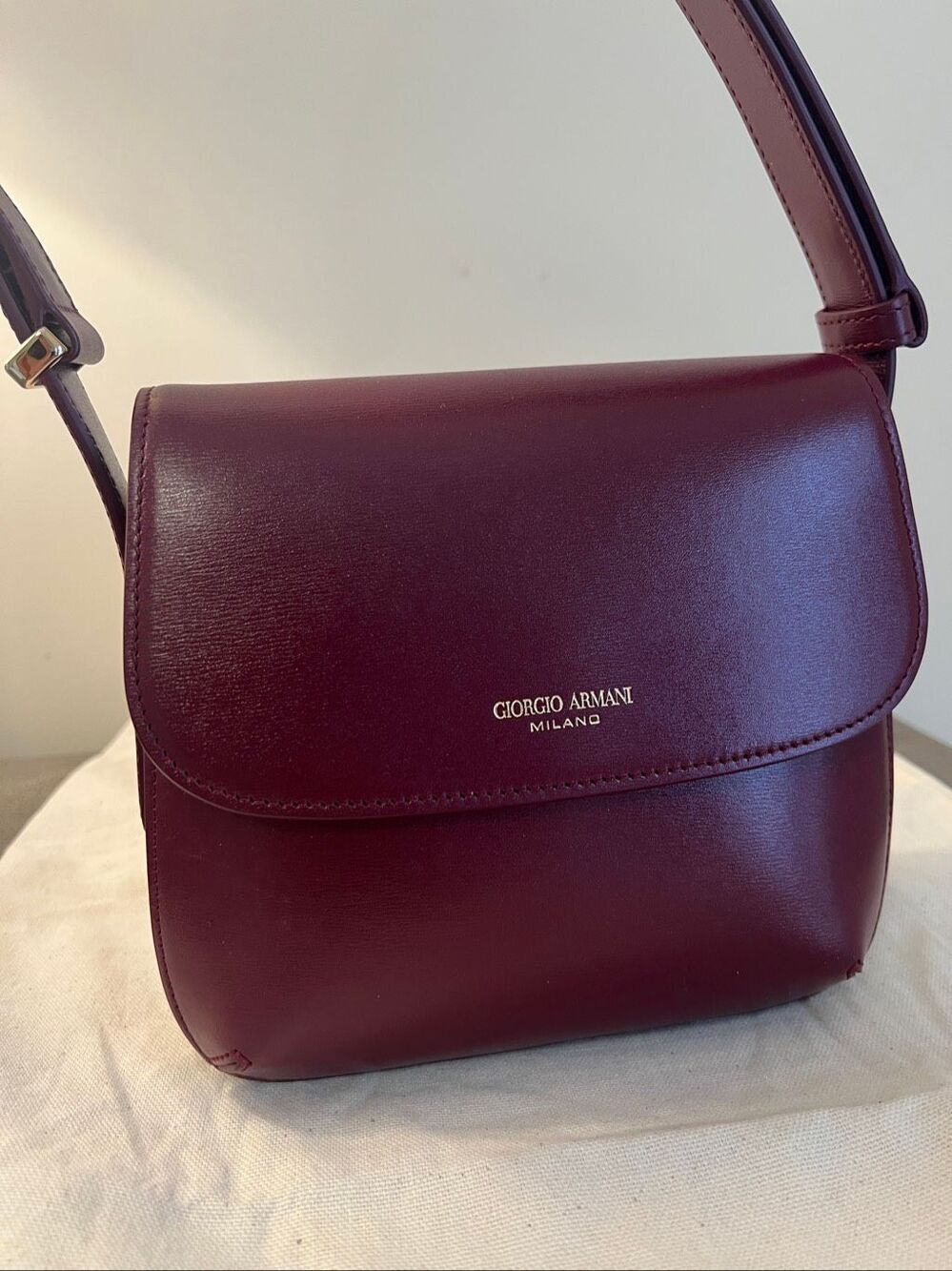 Giorgio Armani La Prima Small Burgundy Leather Shoulder Bag